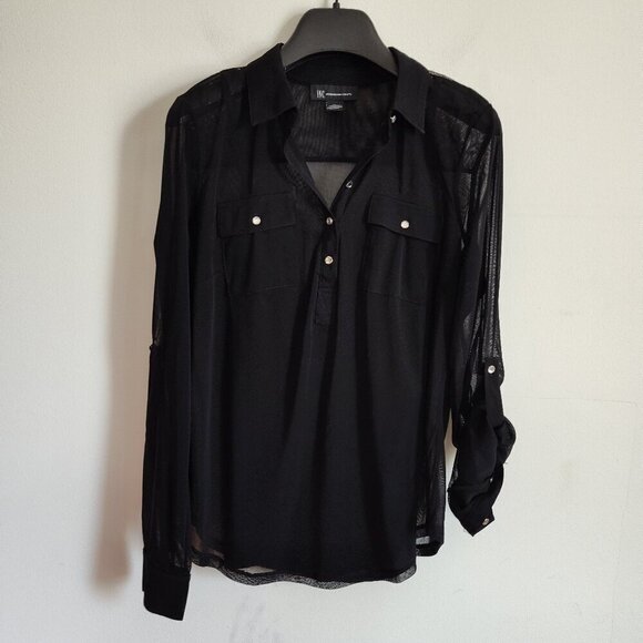 Ladies SZ S Inc Black Long-Sleeve Sheer Blouse With Camisole - Picture 1 of 6